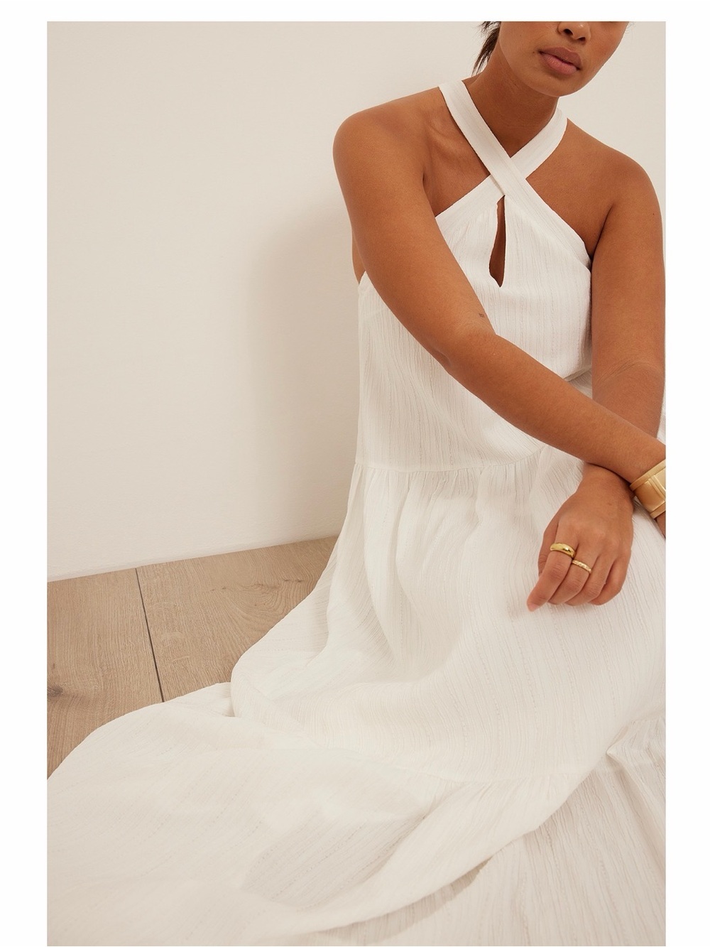 Elegant White Cross strap Maxi Dress
